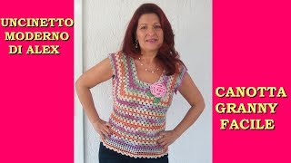 TOP CANOTTA GRANNY UNCINETTO FACILE E VELOCE tutorial ogni taglia [upl. by Nimrac64]