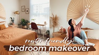 EXTREME BEDROOM MAKEOVER BOHO  Ultimate Apartment Transformation 100 Renter Friendly [upl. by Zanahs]