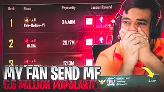 MY FAN SEND ME 55 MILLION POPULARITY IN ONE DAY 😱 PUBG MOBILE [upl. by Boyer]