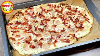 Einfacher Flammkuchen in Minuten mit Speck und Zwiebeln [upl. by Elehcor603]