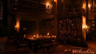 OLD LIBRARY AMBIENCE Rain Sounds Book Sounds Writing Sounds Candle Flame Crackle [upl. by Bruckner]